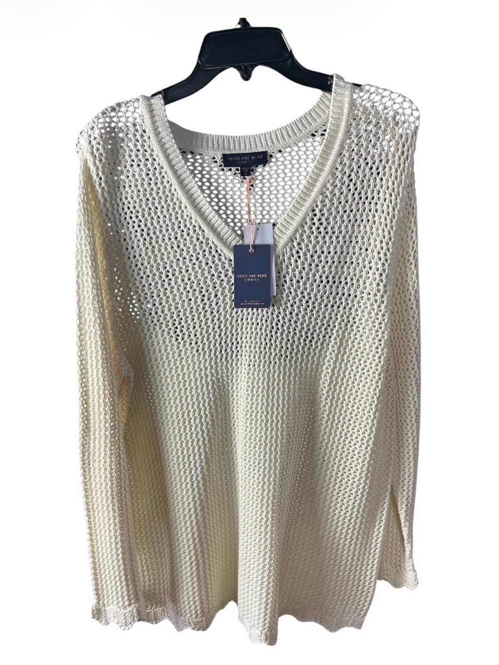 NWT Skies Are Blue Curve Cream Open Weave Mesh Knit Sweater Top Plus Size